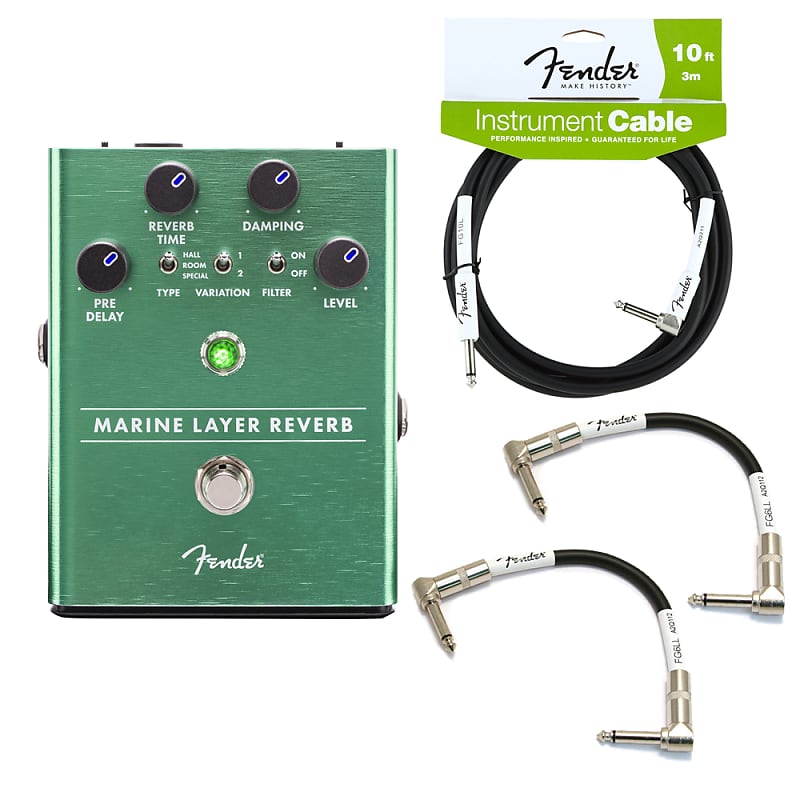 Fender Marine Layer Reverb Guitar Pedal with 10-ft Instrument Cable & (2) 6-Inch Patch Cables image 1