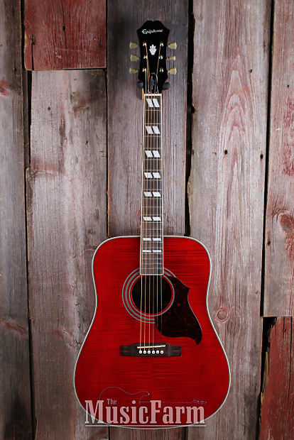 Epiphone Hummingbird Artist Dreadnought Acoustic Guitar Flame Maple Top  Wine Red