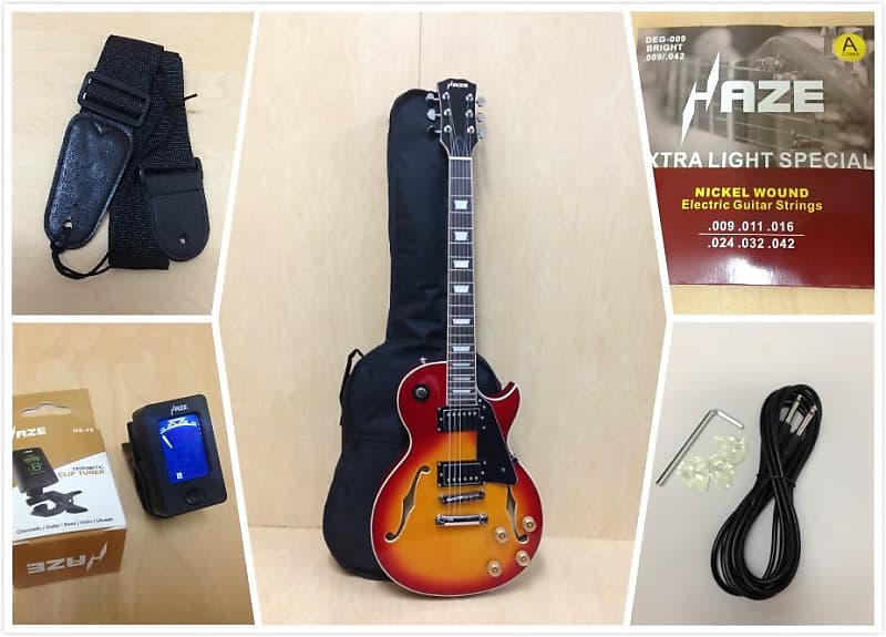 Haze 239 CS Semi-Hollow Body Electric Guitar,Cherry Sunburst+Free Gig Bag,Picks image 1