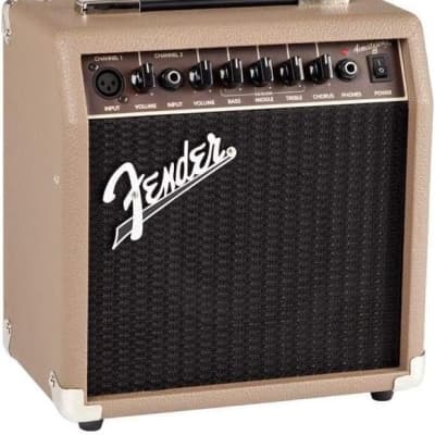 Fender Acoustasonic Guitar Amp for Acoustic Guitar, 15 Watts, with 2-Year Warranty 6 Inch Speaker, Dual Front-Panel inputs, 11.5Hx11.19Wx7.13D Inches, Tan image 1