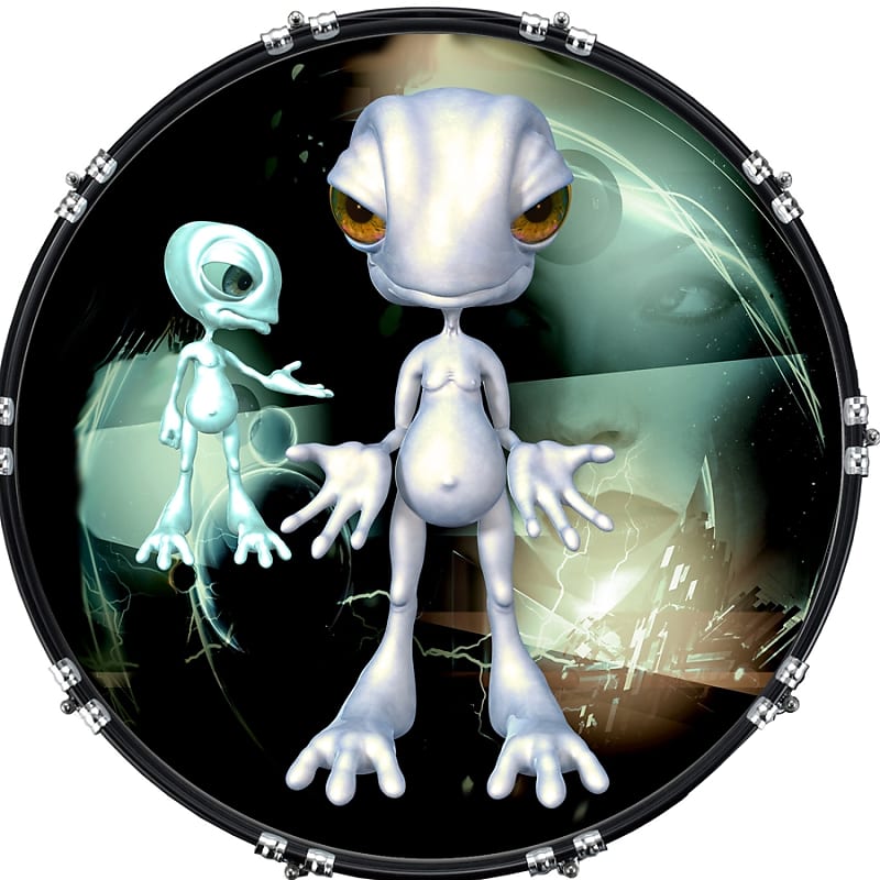 Custom Aquarian Bass Kick Drum Head Front Drumskin Alien Shuttle -   Canada