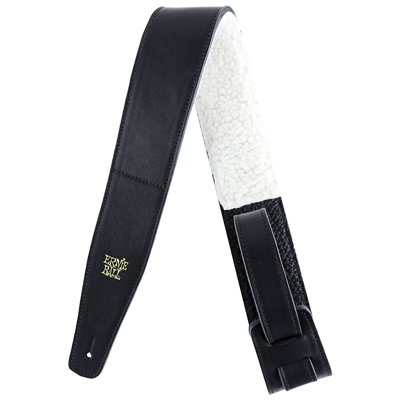 Ernie Ball P04137 2.5" Adjustable Italian Leather with Fur Padding Black image 1