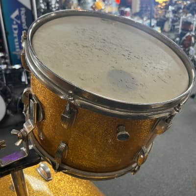 Vintage 60's Ludwig Hollywood Outfit 12/12/16/22" Drum Set Kit with matching 14" Jazz Fest Snare in Sparkling Gold Pearl image 12