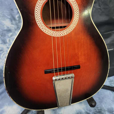 Vintage 1970 Sears and Roebuck by Harmony Atomic Logo Stella 3/4 Student Parlor Guitar New Strings Redburst Original Gigbag image 3