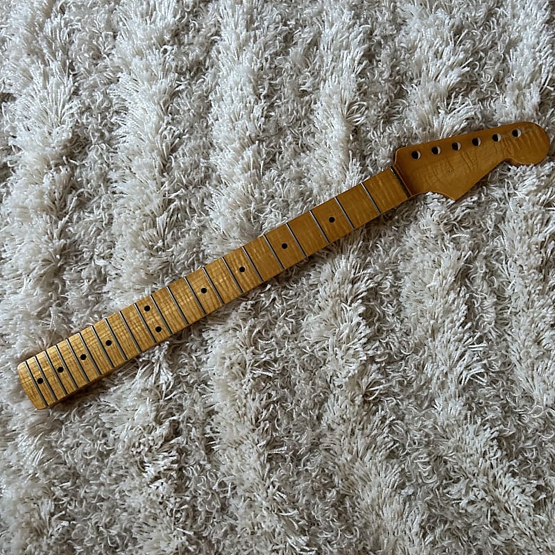 Musikraft Fender Licensed Strat Neck Insane Flame w/ Brass Nut Ready to Install image 1