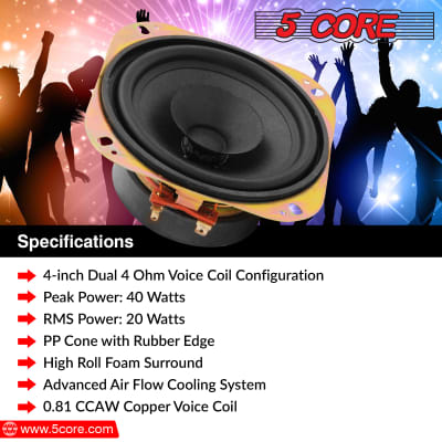 5 Core 4 Inch Car Speaker PAIR 40W Peak Power 4 Ohm 0.81 CCAW Copper Voice Coil Premium High Performance Raw Replacement Speakers  WF472DC 1 Pair image 4