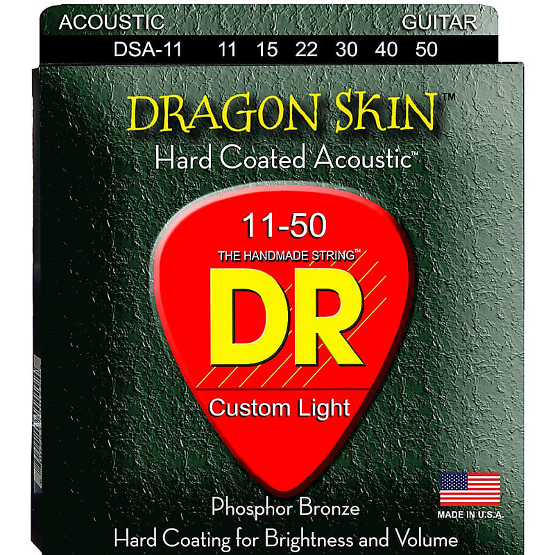 DR Strings Dragon Skin Clear Coated Acoustic Guitar Strings: Custom Light 11-50 (2-Pack) image 1