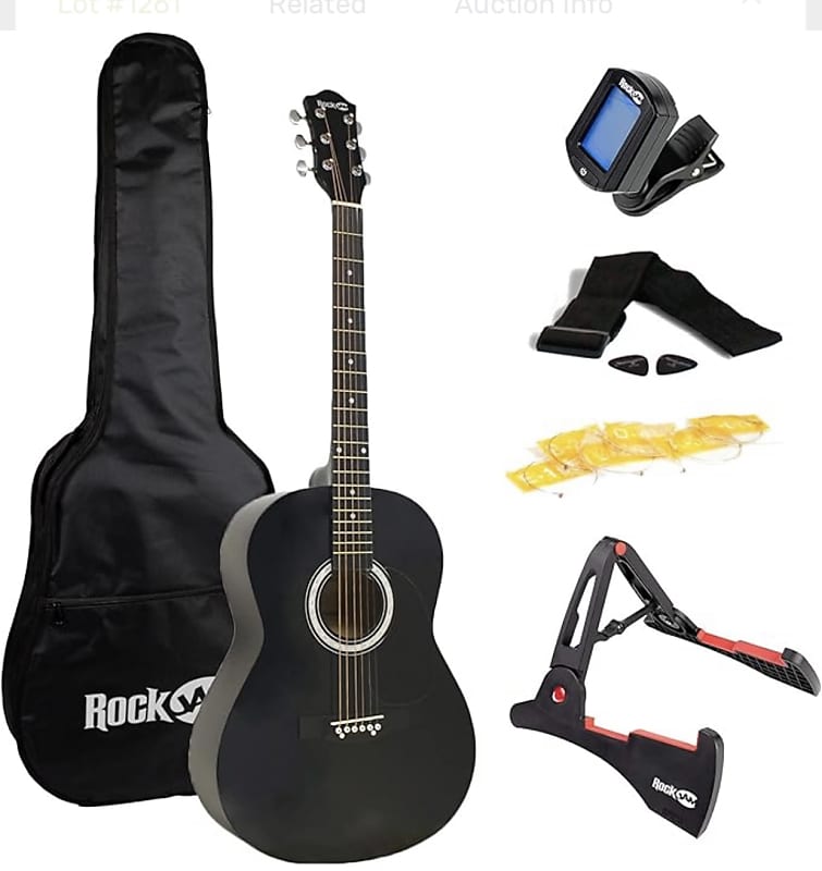 RockJam Acoustic Guitar Super Kit Starter Pack Bundle Tuner, Reverb