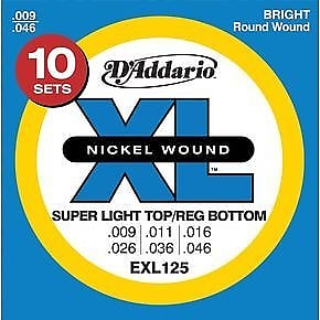 10 Sets of D'Addario EXL125 Light Top Regular Bottom Electric Guitar Strings (9-46) image 1