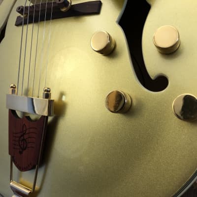 Dot on Shaft Carparelli Hollow Body Archtop Guitar Gold Metallic w/ Hard Case image 9