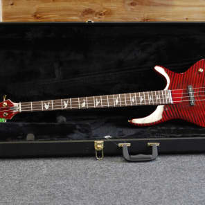 Defrancesco 4 string bass, red & black stripes, bird inlays, Jazz pickups + hard shell case image 1