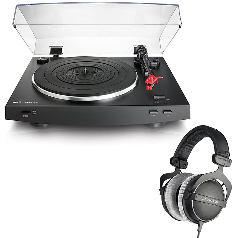 Audio-Technica AT-LP3BK Fully Automatic Belt-Drive Turntable Bundle with DT 770-PRO Headphones image 1