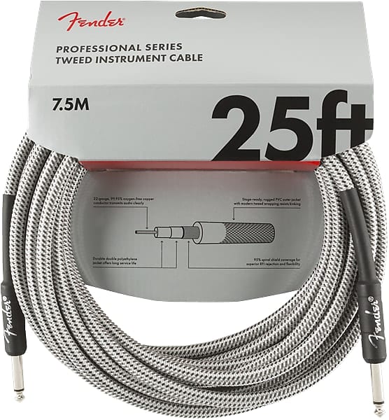 Fender® 25' Professional Series White Tweed Instrument Cable #0990820072 - 25FT. image 1