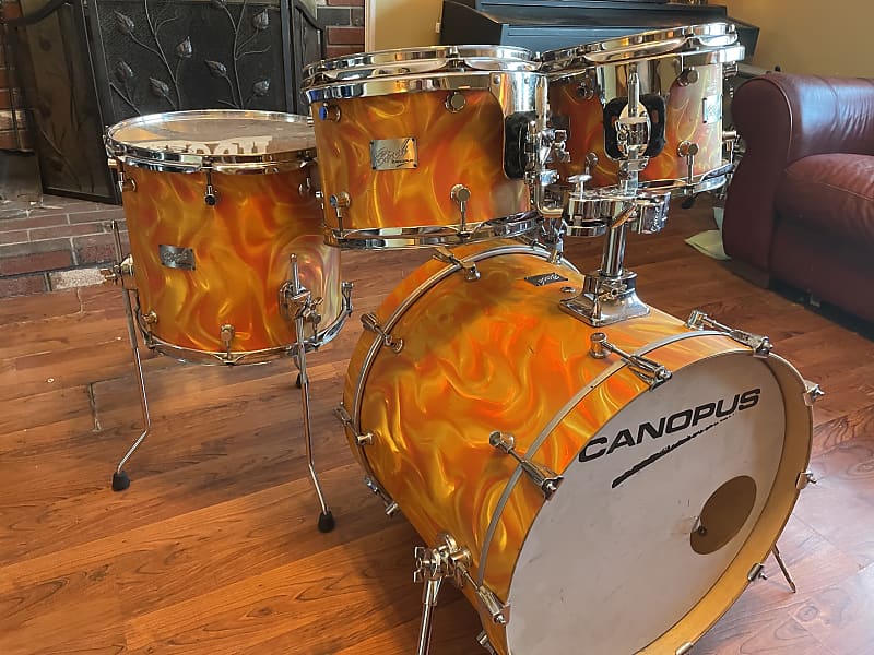 Canopus Drum Set Marmalade Swirl 20 10 12 14 and snare BIRCH Made in Japan  MIJ 5 drums