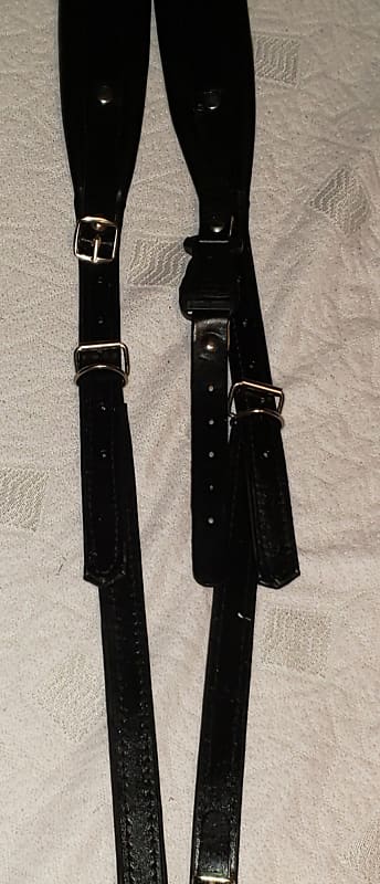 New Black Leather White Fuselli Accordion Shoulder Straps Width (4.5cm /  1.8in) Length (85~105cm / 33.5~41.3in)