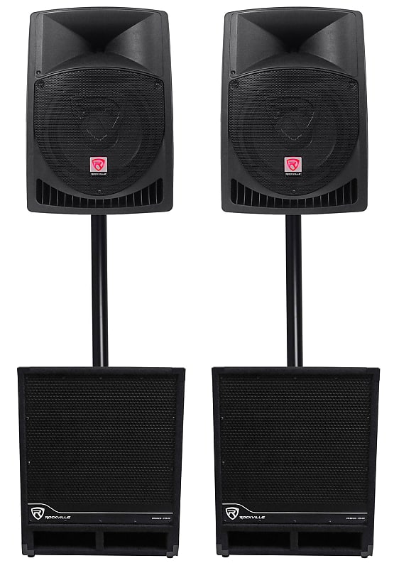 (2) Rockville RPG12 12" Powered 1600w DJ PA Speakers+(2) 15" Powered Subwoofers image 1