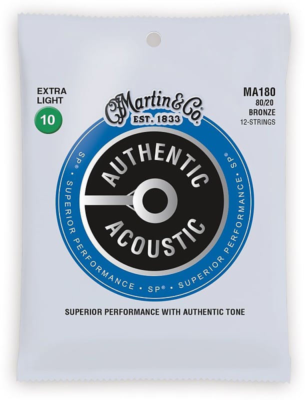 Martin MA180 Extra Light 12-String Acoustic Guitar Strings image 1