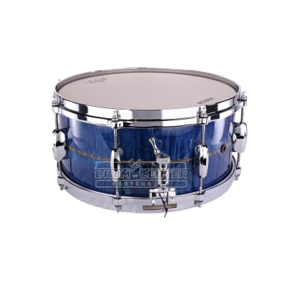 Tama Star Maple Snare Drum 14x6.5 Ocean Blue Curly Maple image 2