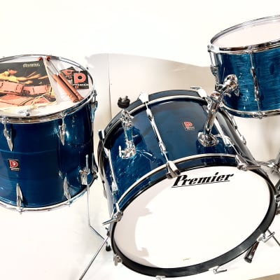 Vintage Premier 4-pc drum kit with all hardware 12/16/22/snare 1970 - Blue Shimmer image 3