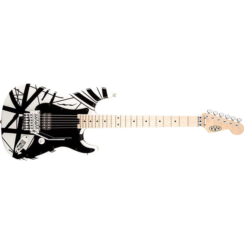 EVH Striped Series Stratocaster Electric Guitar, Maple Fretboard, White  with Black Stripes | Reverb