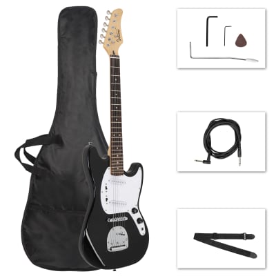 Glarry Full Size 6 String S-S Pickup GMF Electric Guitar with Bag Strap Connector Wrench Tool Black for sale