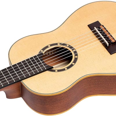 Ortega Guitars 6 String Family Series 1/4 Size Left-Handed Nylon Classical Guitar w/Bag, Spruce Top-Natural-Satin, (R121-1/4-L) image 4