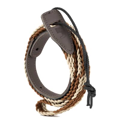 Planet Waves 10MB00 Braided Fabric Mandolin Strap, Leather Ends, Brown / Cream image 1