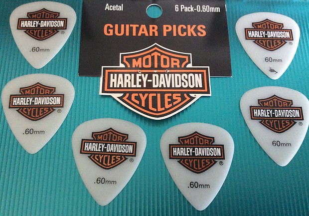 Harley Davidson White Acetal Guitar Picks .60mm gauge 6 Pack Made in the USA