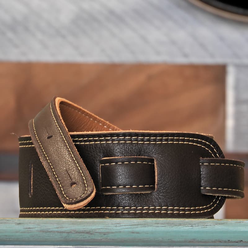Franklin Original Natural Glove Leather 2.5" Guitar Strap Chocolate/Gold New From Authorized Dealer image 1