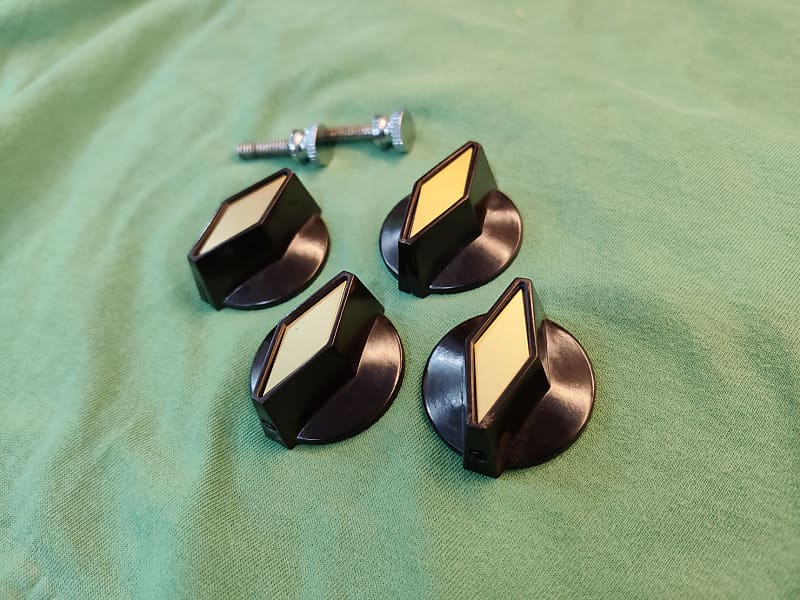 Set of 4 pcs tv style - cooker Brown And Gold knobs + 2 Vintage Strap  Buttons John Lennon for Rickenbacker guitar.