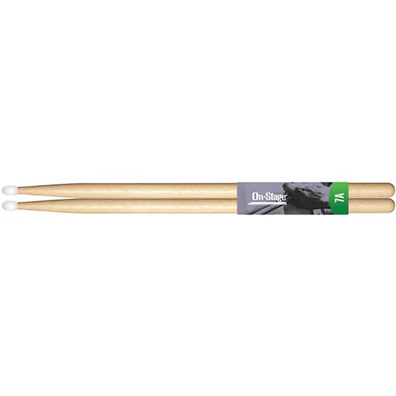 On Stage AMH7AN American Made Hickory Drumsticks (7A, Nylon Tip, 1 Pair)