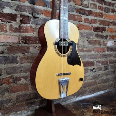 Silvertone "Atomic" Parlor Acoustic Guitar w/ Goldfoil Pickup & Rubber Bridge (1960s, Natural) image 5