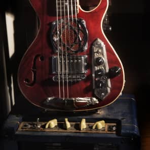 Postal Handmade Traveler Guitar Built-In  Amp  Antique Red full sized 24 scale neck Video image 1