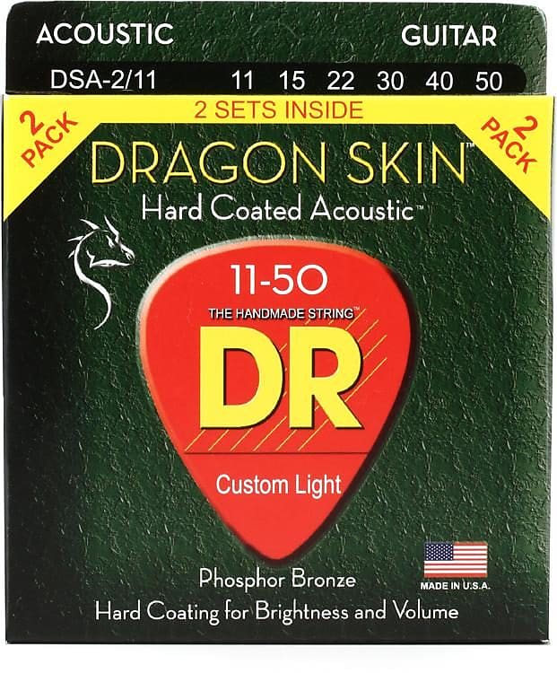 DR DSA-2/12 Dragon Skin Acoustic Guitar Strings - Custom Light (11-50), Pack of 2 image 1