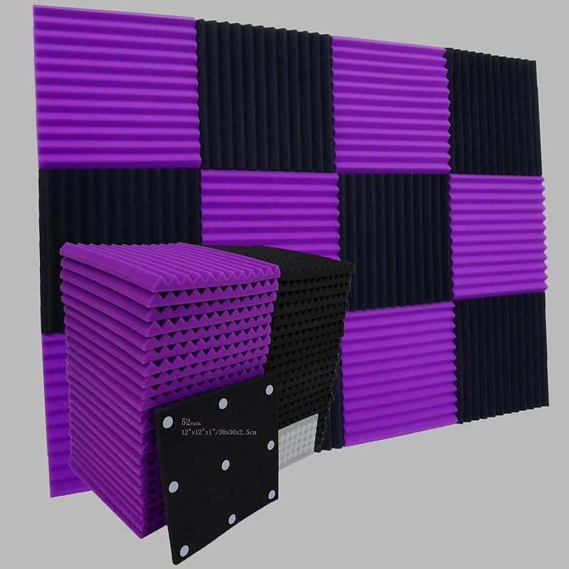 52 Pack Acoustic Panels 1 X 12 X 12 Inches - Acoustic Foam - High Density-  Soundproof Studio Wedges - Charcoal