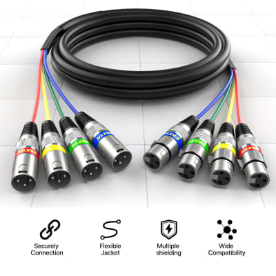 3 Ft Xlr Snake Cables 4 Colored, 4-Channel Microphone Patch Cable Xlr Male To Female, Recording Snake For Live, Recording, Studios 2 Pack image 4