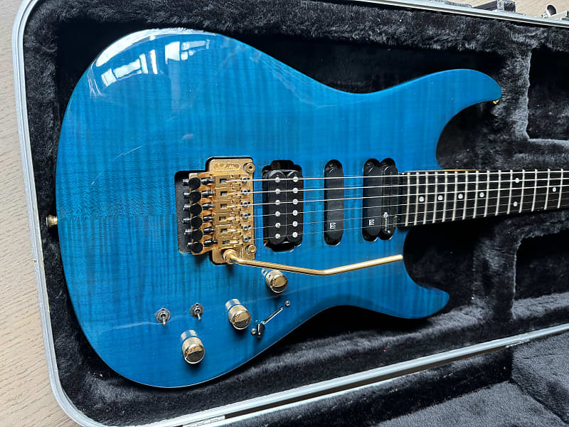 1997 Fernandes Made in Japan FR-155s Translucent Blue Flame top Revolver  Sustainer Original Flight Case RARE!!!