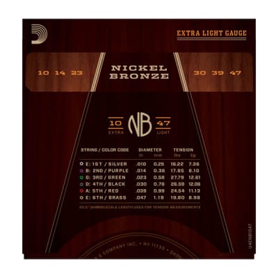 D'Addario NB1047 Nickel Bronze Acoustic Guitar Strings, Extra Light image 3