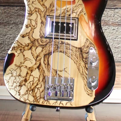 New Custom  4 String Bass  Sunburst/  Pyrography Guitar by Sparka Studios image 6