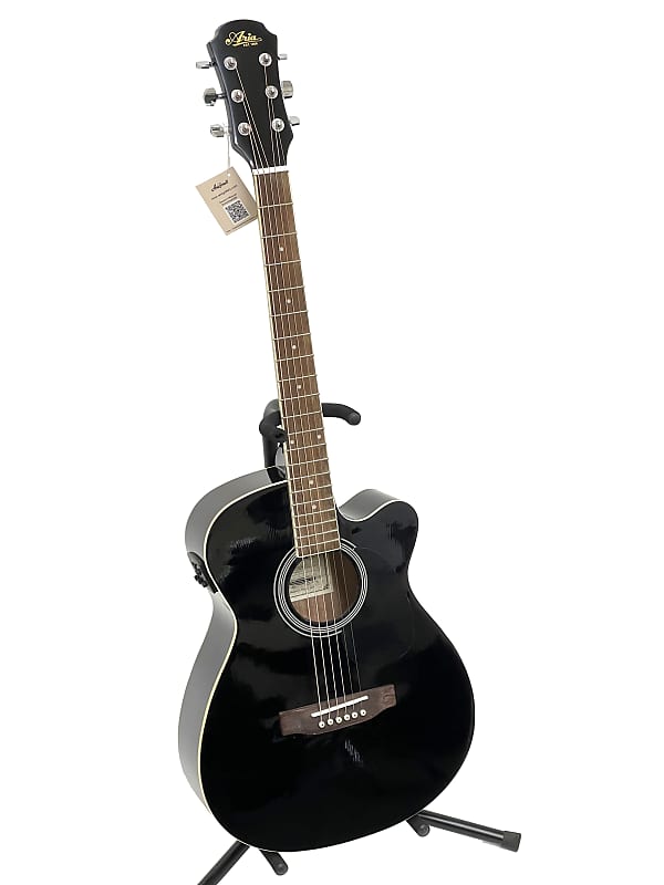 Aria Electric Acoustic Guitar Gloss Black AFN-15CE BK | Reverb