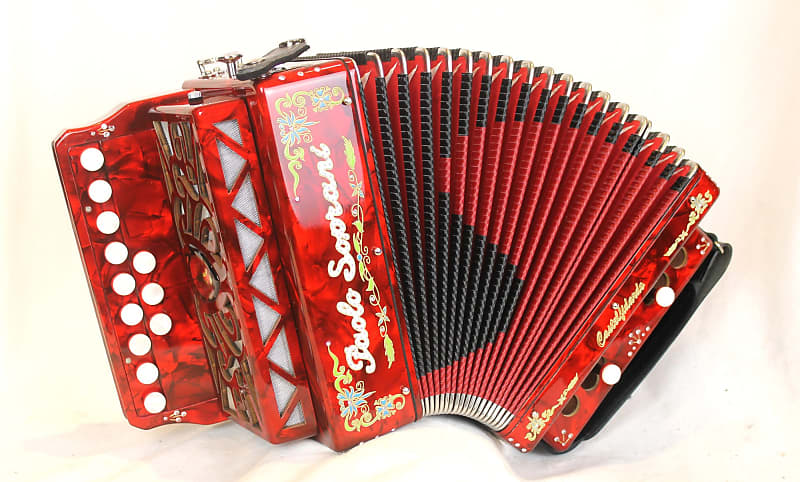 NEW Candy Apple Red Decorated Paolo Soprani Saltarello II Organetto  Diatonic Button Accordion G MMM 12 2