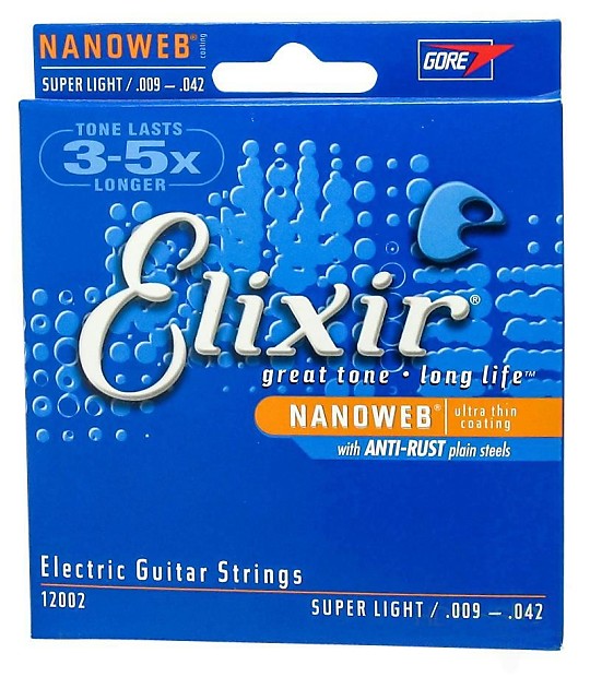 Elixir 12002 Nanoweb Nickel Plated Steel Electric Guitar Strings - Super Light (9-42) image 1