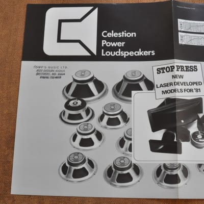 Celestion vintage catalog booklet brochure Fold out brochure w/specs on all speakers 1981 image 2