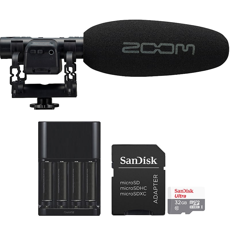 Zoom M3 MicTrak Stereo Shotgun Microphone and Recorder + SanDisk 32GB Ultra  UHS-I microSDHC Memory Card with SD Adapter + Battery & Charger