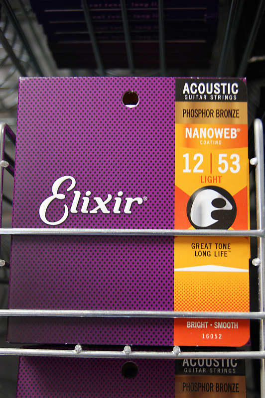 Elixir 16052 Nanoweb phosphor bronze 12-53 acoustic guitar strings image 1