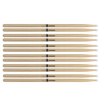 Promark American Hickory 5B Natural Wood Tip Drum Sticks (6 Pair Bundle)