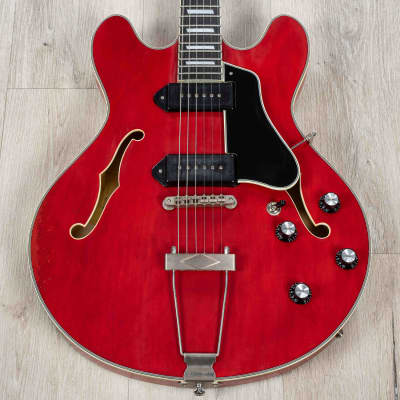 Eastman T64/v-T Hollowbody Guitar, Ebony Fretboard, Trapeze, Antique Red image 2