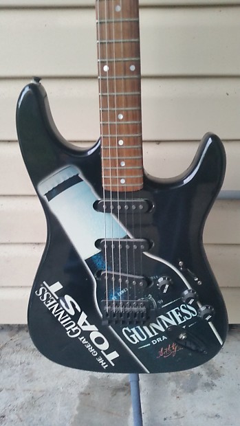 Black Great Guinness Toast Promo Guitar Stratocaster Partscaster w Fender Locking Tuners