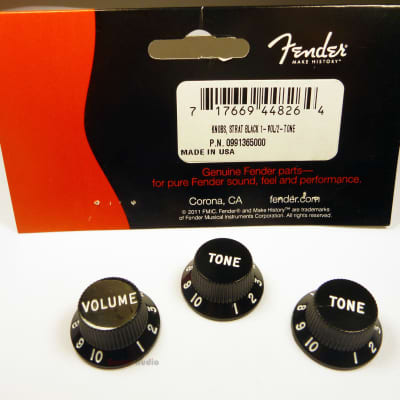 Genuine Fender Stratocaster/Strat Black Guitar Control Knobs - 2 Tone, 1 Volume image 2