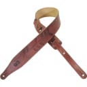 Levy's MV17HD03 2 1/2" Hand Dyed Veg-Tan Leather Guitar Strap Hand Tooled with Suede Backing Burgund
